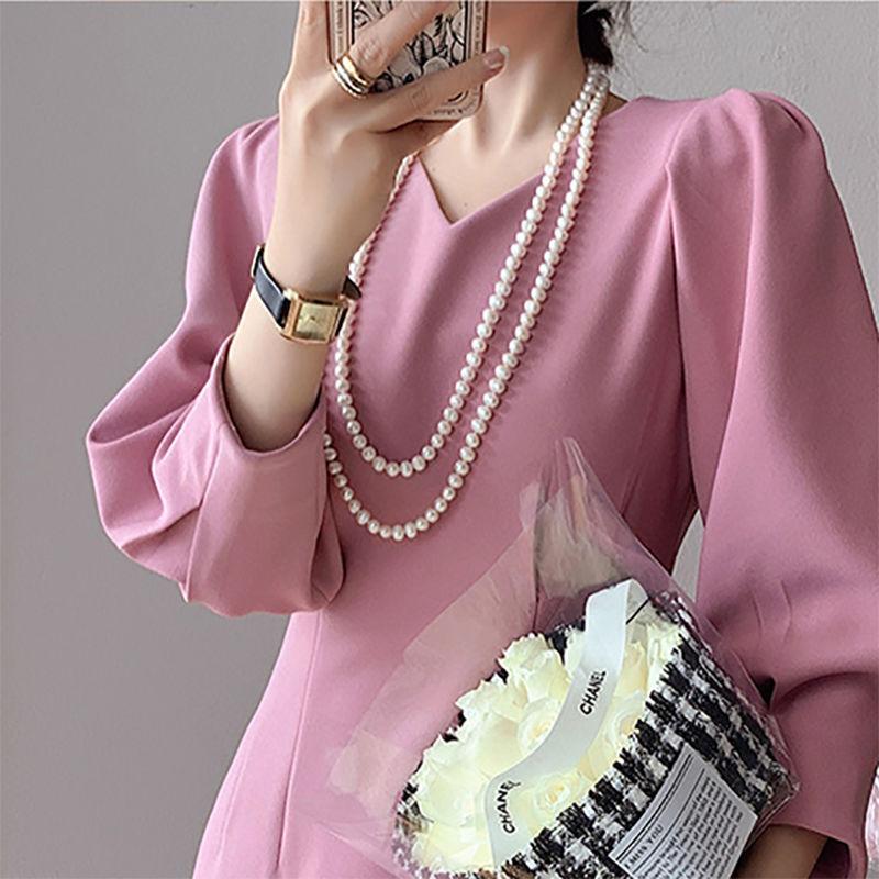 Simple double-layer pearl necklace, retro multi-layer cheongsam round bead chain, knotted three-layer short collarbone chain