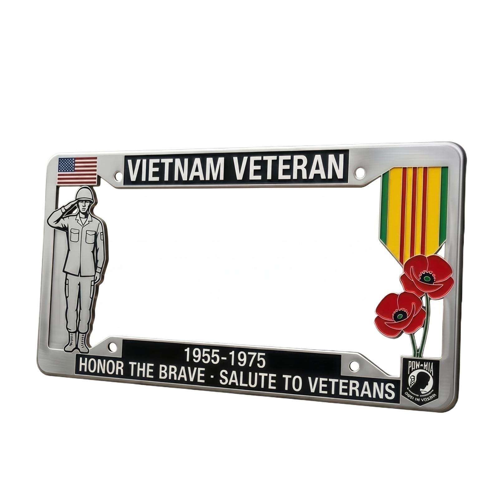 

Vietnam Veteran License Plate Frame Metal Holder with Soldier and Poppy Design for Standard Car Plates 1955-1975 POW MIA Emblem Salute to Veterans One Size белый