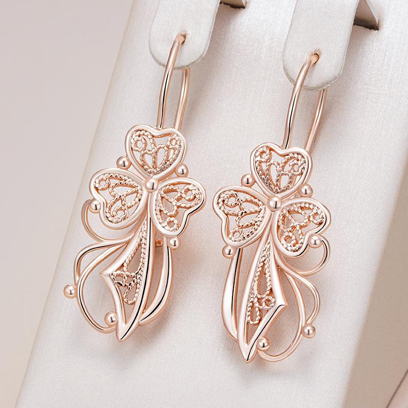 Unique Glossy Dangle Earrings For Women Fashion  Rose Gold Color Metal Flower High Quality Daily Fine Jewelry