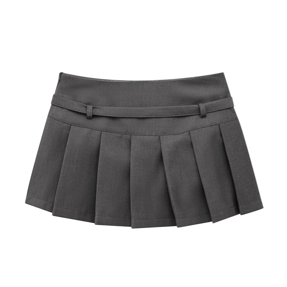 Frühling 2025 Damenmode: Schlanker Minirock mit hoher Taille und Falten, mit Gürteldetail