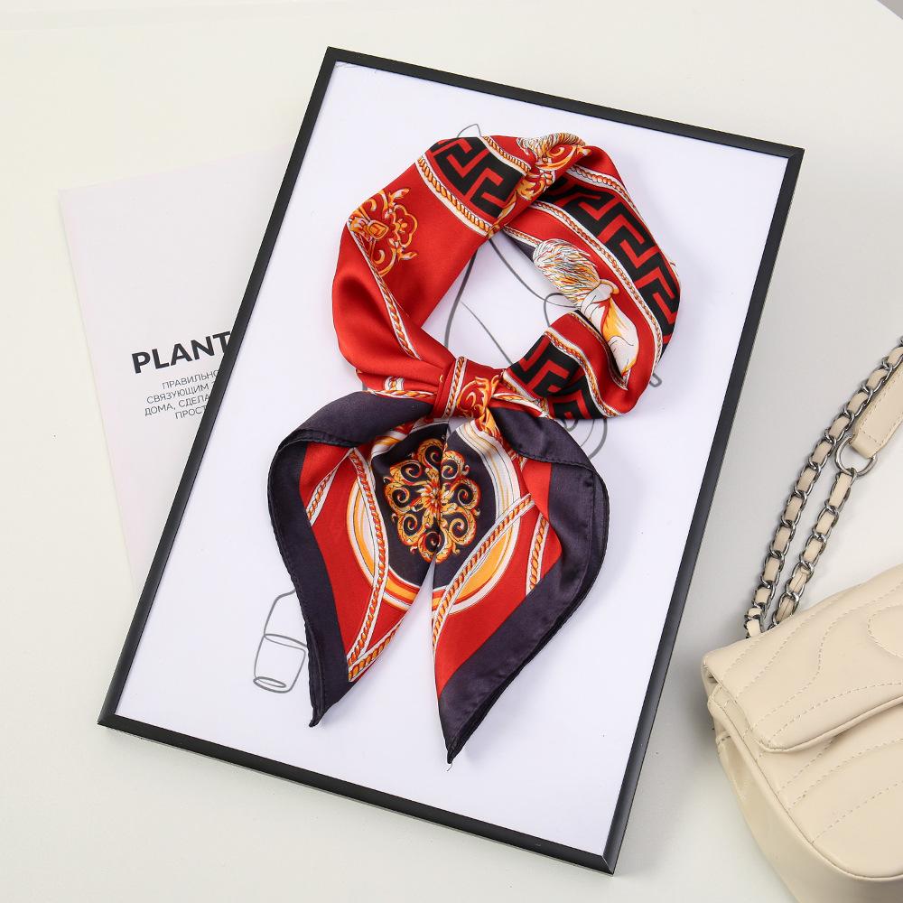 71 Flower polka dot simulation silk scarf neck small square scarf Korean atmosphere sunscreen scarf advanced sense