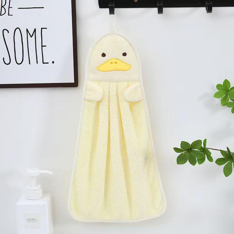 Penguin Coral Fleece Hanging Hand Towel - Absorbent & Soft for Kitchen or Bathroom Use