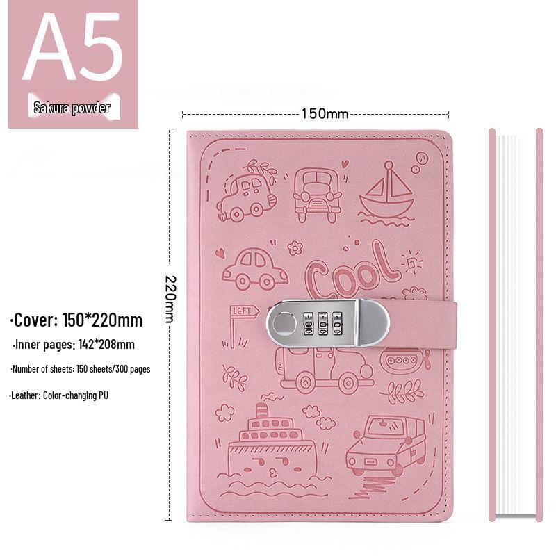 Password Diary Notebook with Lock - Thickened Cartoon Student Notepad