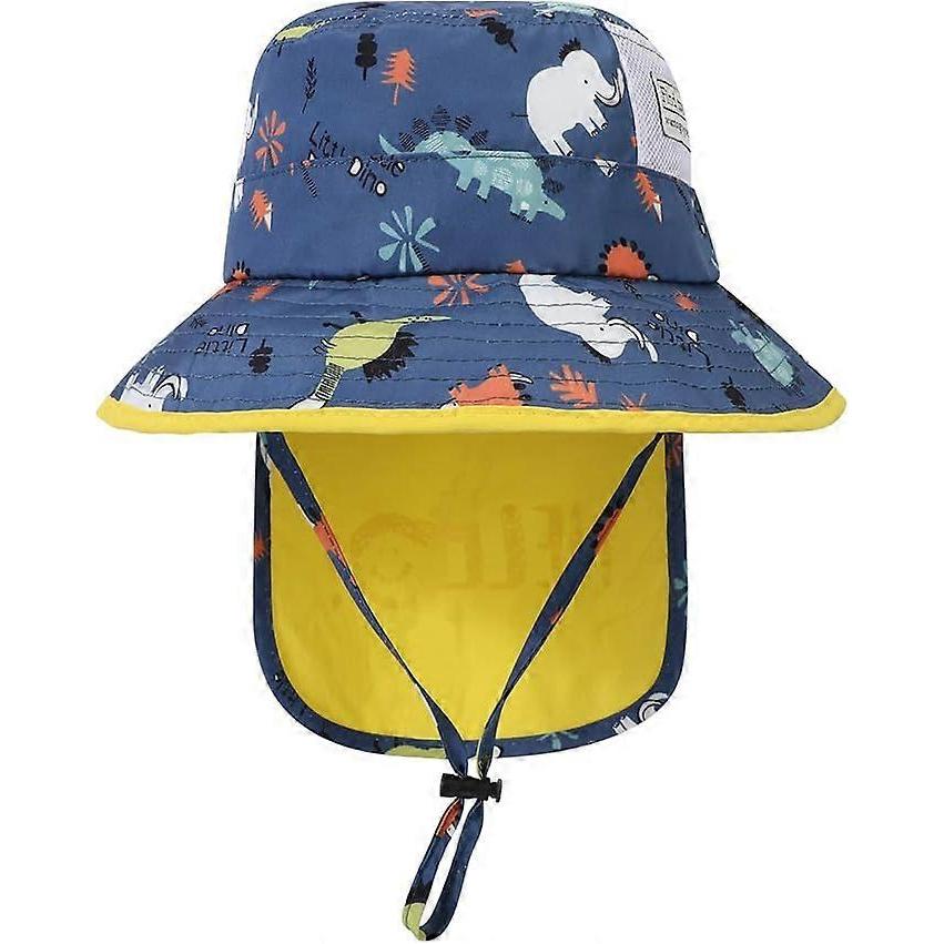 Baby Sun Hat Wide Brimmed Beach Hat with Chin Strap UPF50 Dinosaur Flap Cap for Kids Boys Girls 12-24 Months