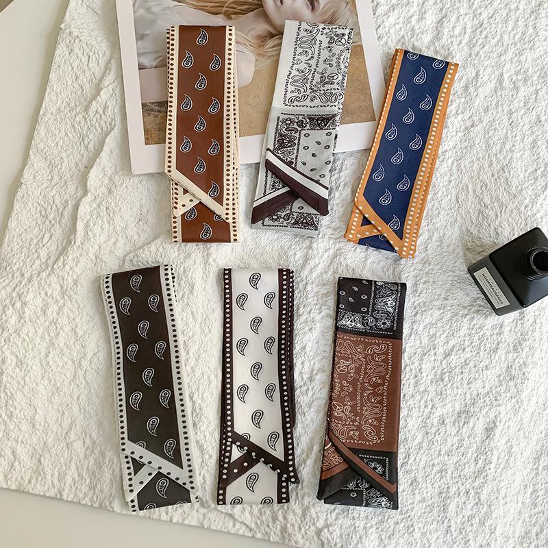 New Luxury Narrow Short Silk Scarf for Woman Skinny Scarves Paisley  Hairband Small Bag Tie Hangbag Handle Ribbon Kerchief