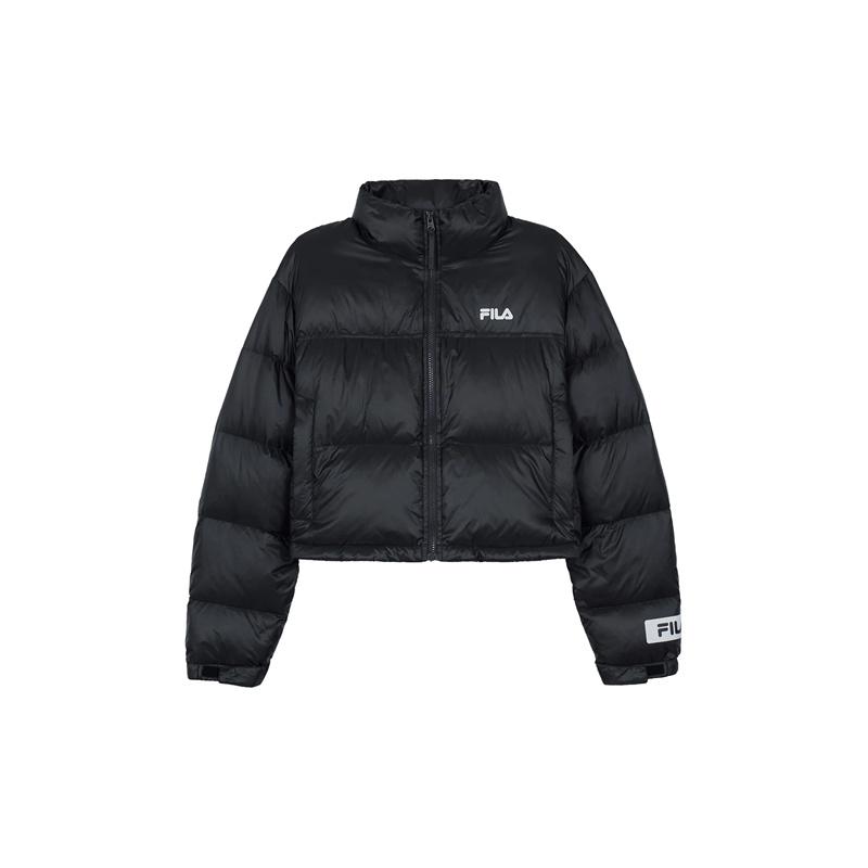 Fila Solid Color Logo Zip Stand Collar Long Sleeve Windproof Thick Down Jacket Unisex Outerwear Black F51W349901ABK