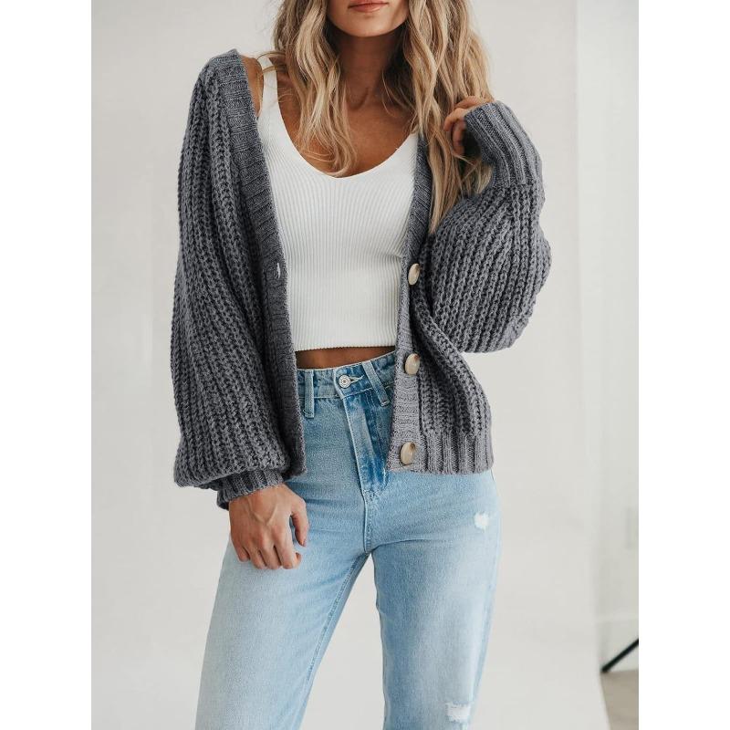 Women S Thick Knit Open Front Cardigan Long Sleeve Button Loose Short Coat