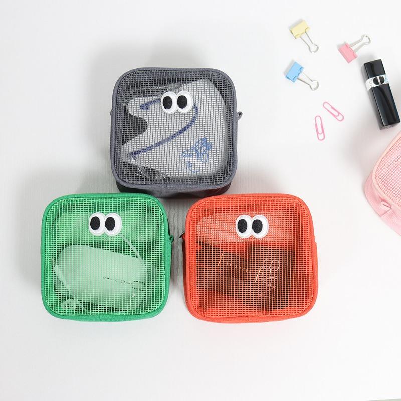 Hollow Sand Mesh Cosmetic Bag Desktop Finishing Storage Data Cable Cleaning Supplies Storage Bag Large-capacity Breathable Storage