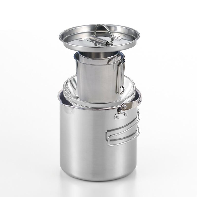 New Outdoor Foldable Design Portable Stainless Steel Cookware Set for Picnic & Camping Hanging Pot & Water Cup Bowl