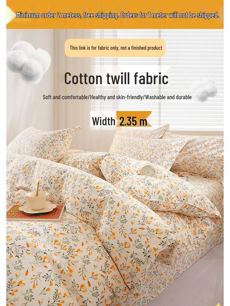 Pure Cotton Twill Fabric for Bed Sheets & Duvet Covers - 2.35m Wide, Summer Clearance Sale