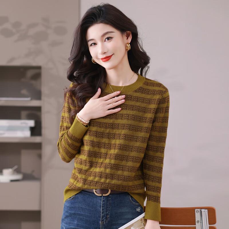 Women's Striped Long-Sleeve Knit Sweater