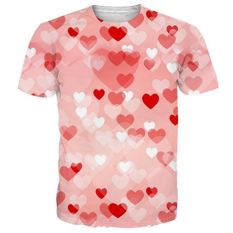 Men's 3D Printed T-Shirt Heart Pattern Printing Short Sleeve O-Neck Pullover Casual Top