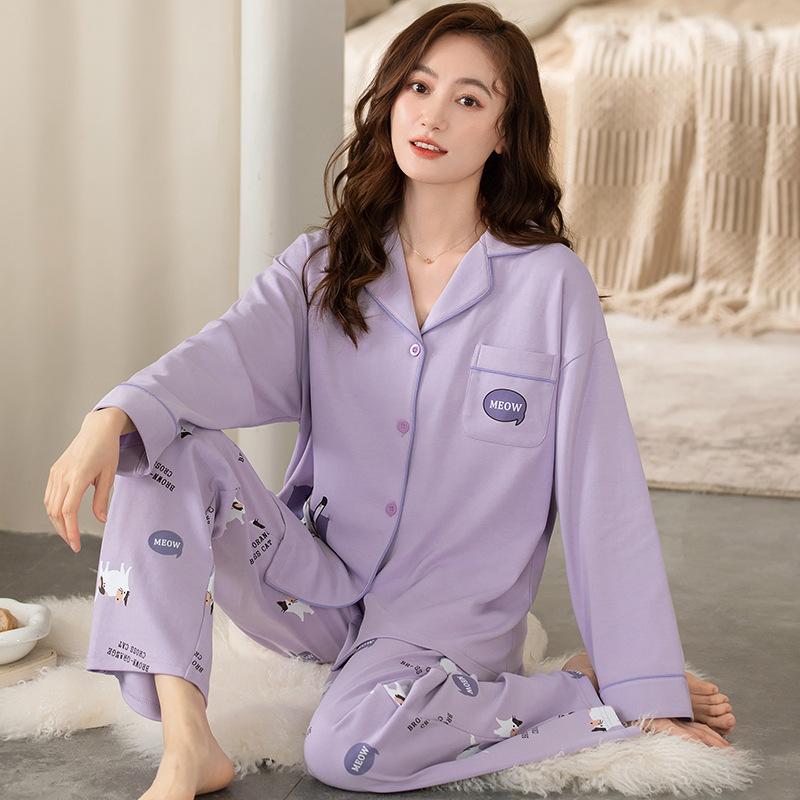 Pajamas Women's Spring and Autumn 100% Pure Cotton Long-sleeved Thin 1011 New Spring and Summer High-end Loungewear Set