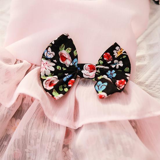 Dog Jumpsuit Round Neck Floral Printed Ruffles Hem Bowknot Romper Pet Dog Pet Supplies