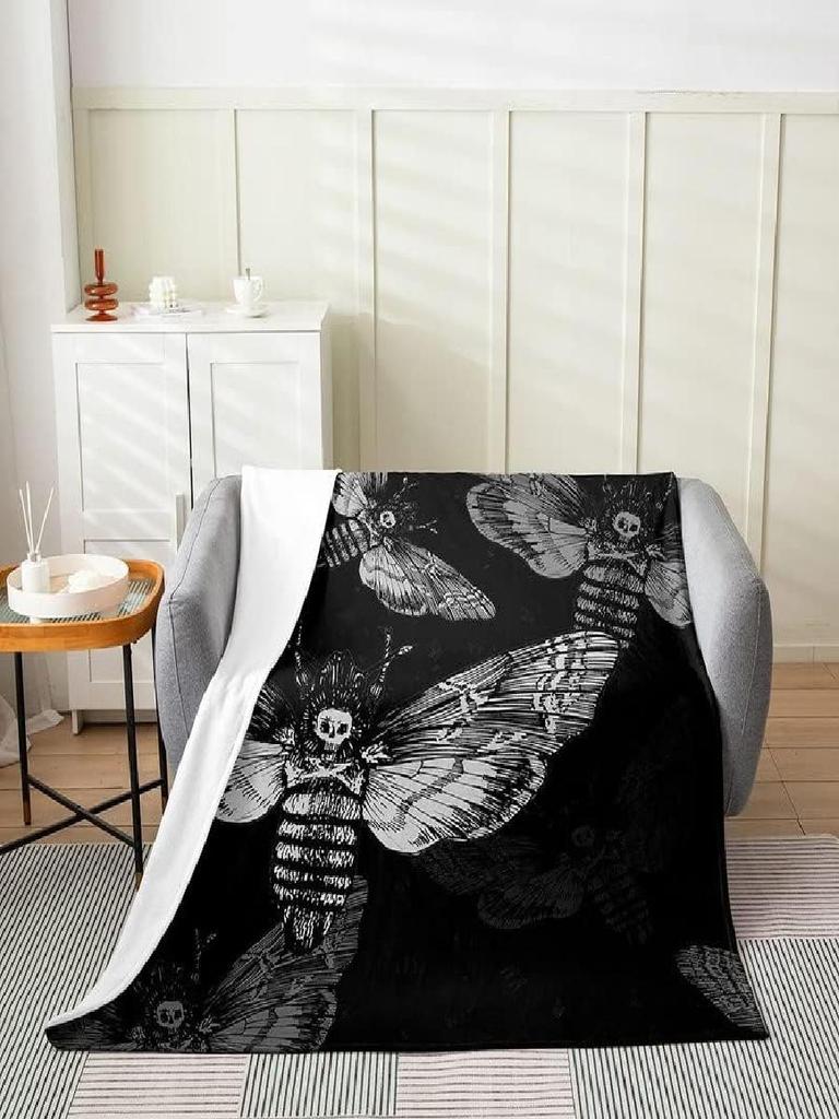 Death Moth Flannel Fleece Throw Boho Gothic Skeleton Plush Blanket for Bed Sofa AllSeason Horror Dark Decor X Inches