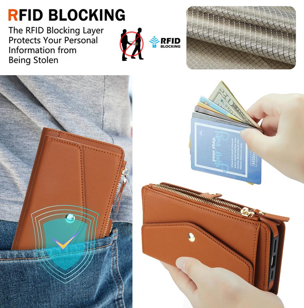Crossbody Zipper Flip Multi Functional Detachable Wallet Leather Case For iPhone 17 Pro Max 16 Plus 15 14 13 12 11 Strap Cover