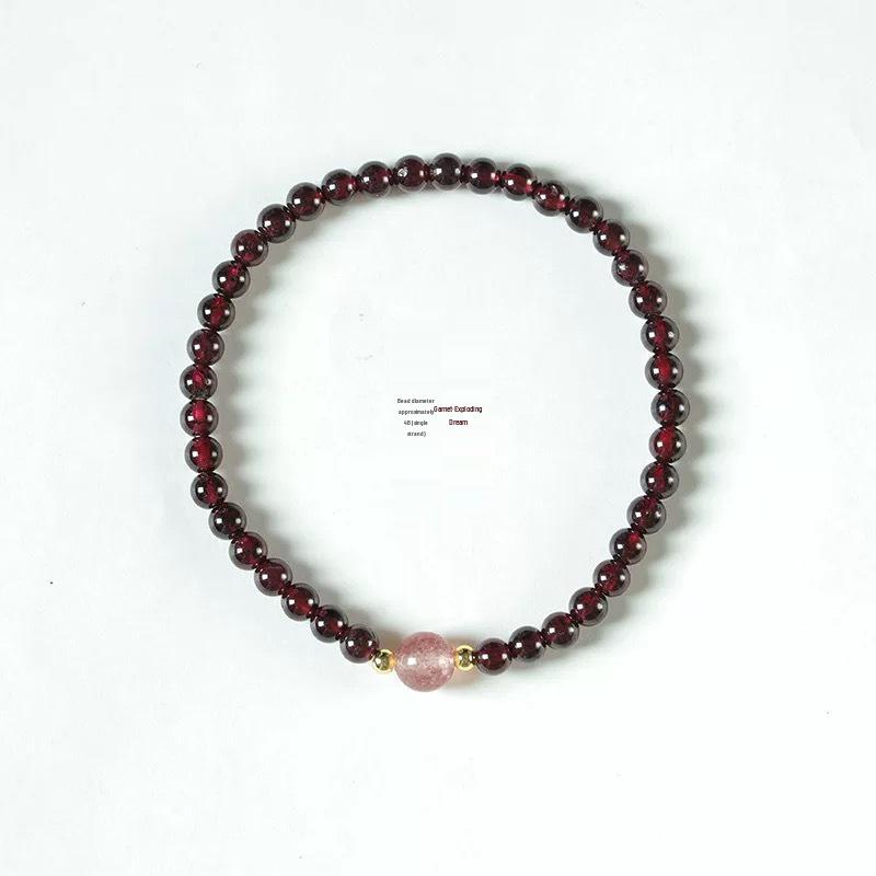Garnet Red Natural Strawberry Quartz Double Circle Bracelet with Bead Pendant