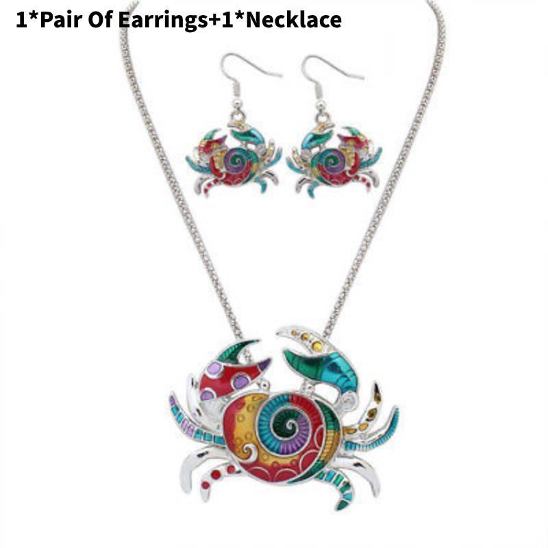 Crab Rainbow Necklaces Earrings Women Jewelry Sets Animal Necklace Pendants