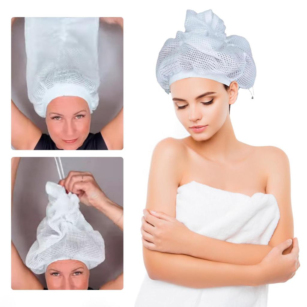Curly Hair Drying Net Cap, Drawstring Reversible Hair Dryer Net Bag, Quick Dry Hair Bonnet for Curly Hairstyle Styling