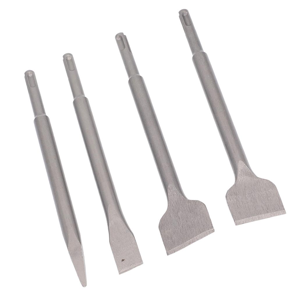 4PCS Electric Hammer Chisels Round Shank Point and Flat Chisel Set for Stone Concrete Brick Wall