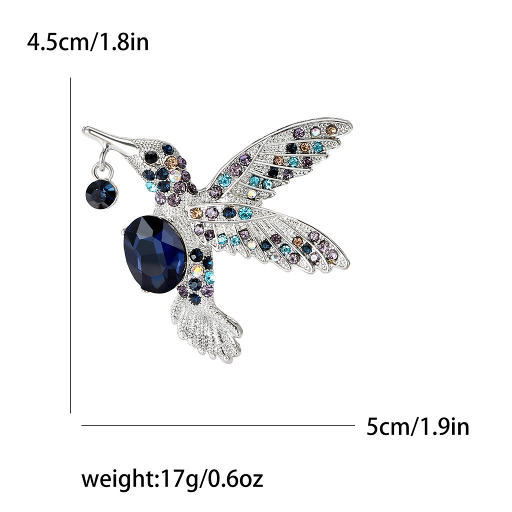New Rhinestone Hummingbird Brooches for Women Unisex Glass Animal Pins Event Party Backpack Decoration Clothes Accessories