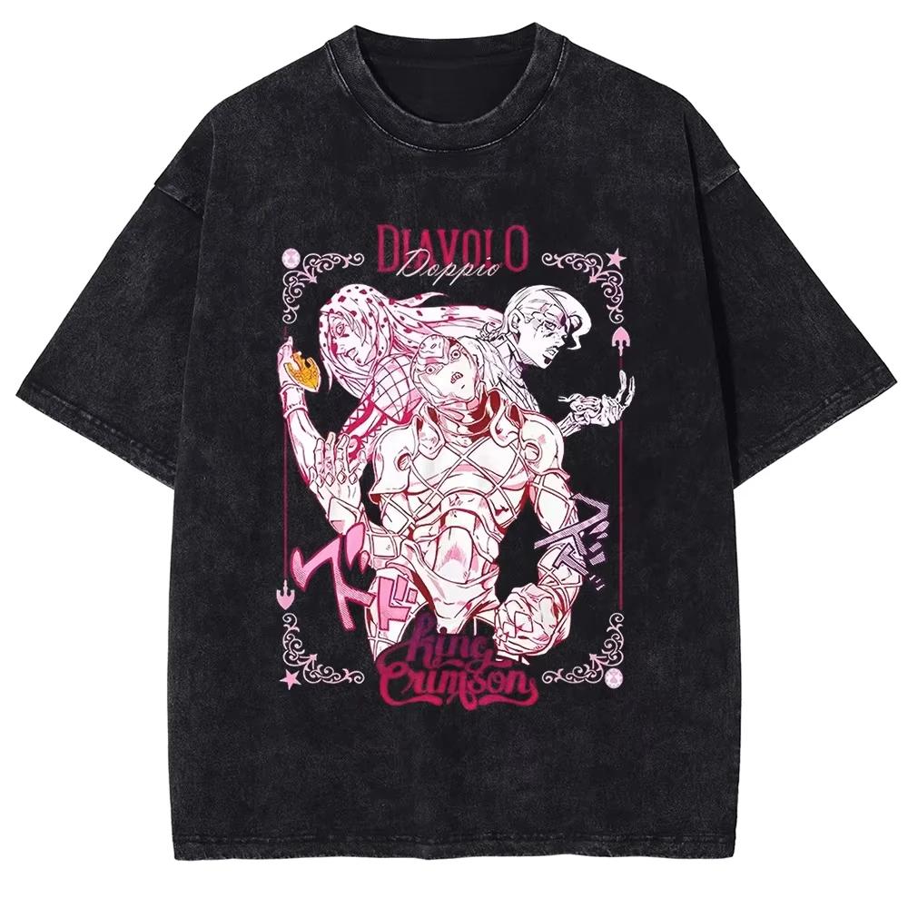 JOJO's Bizarre Adventure Gyro Zeppeli Camiseta Masculina Vintage Lavada Oversized Camisetas Gráficas de Anime Streetwear Tops de Algodão Masculino Feminino
