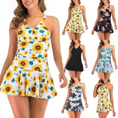 Damenmode Sexy Bikini-Print Rocksaum Einteiliger Badeanzug