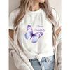Women Casual T Shirt White Butterfly Dream Beautifully Print Summer Top For Everyday Wear