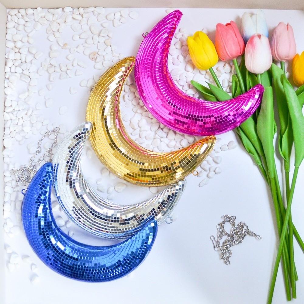 Creative Reflective Surface Hanging Disco Moon Modern Aesthetic Disco Moon Ornaments Colorful Moon Mirror Decor Party Decoration
