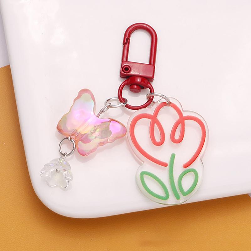Akrylový barevný průhledný přívěsek na klíče s květinou v ins stylu, ozdoba na tašku