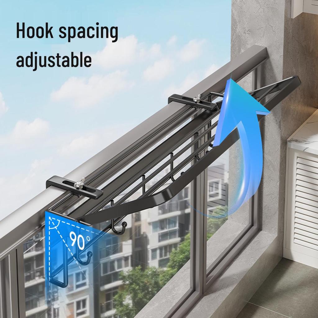 Hochhaus Balkon Wäscheständer mit Kleiderstange und Diebstahlschutz für Fenster