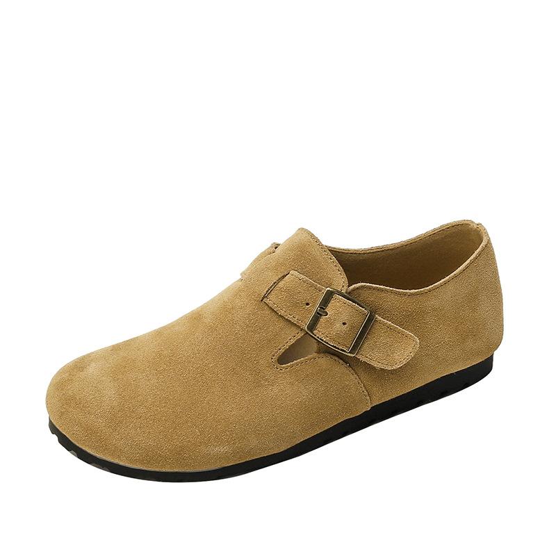 [] Leather Version~ Retro Leather Inner Height Increase Mao Mao Single Shoes Women's Bag Head Half Drag