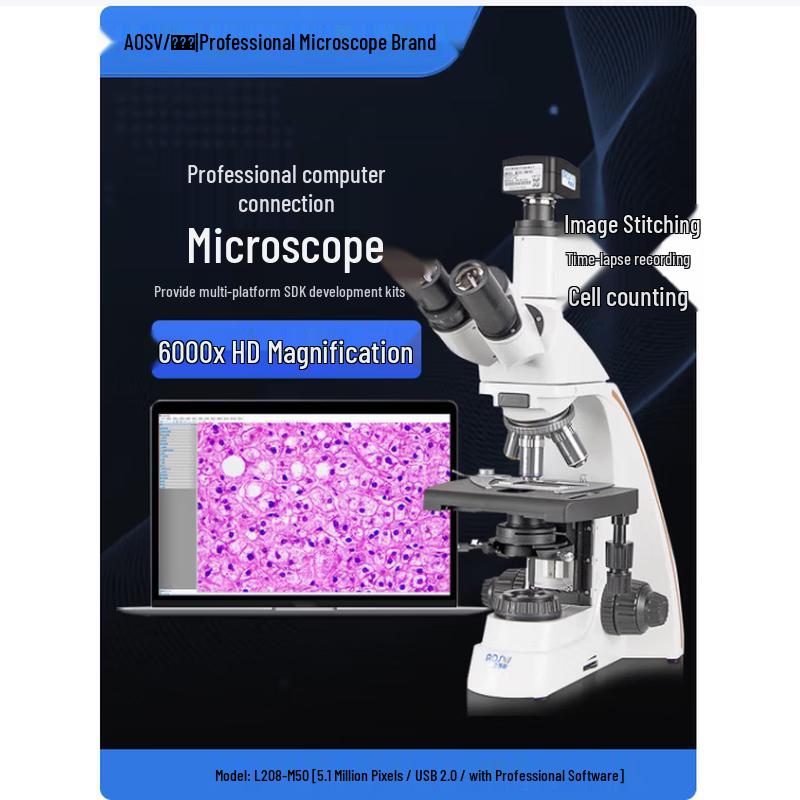 AOSVI Professional Biological Microscope 6000x with 5.1MP Camera