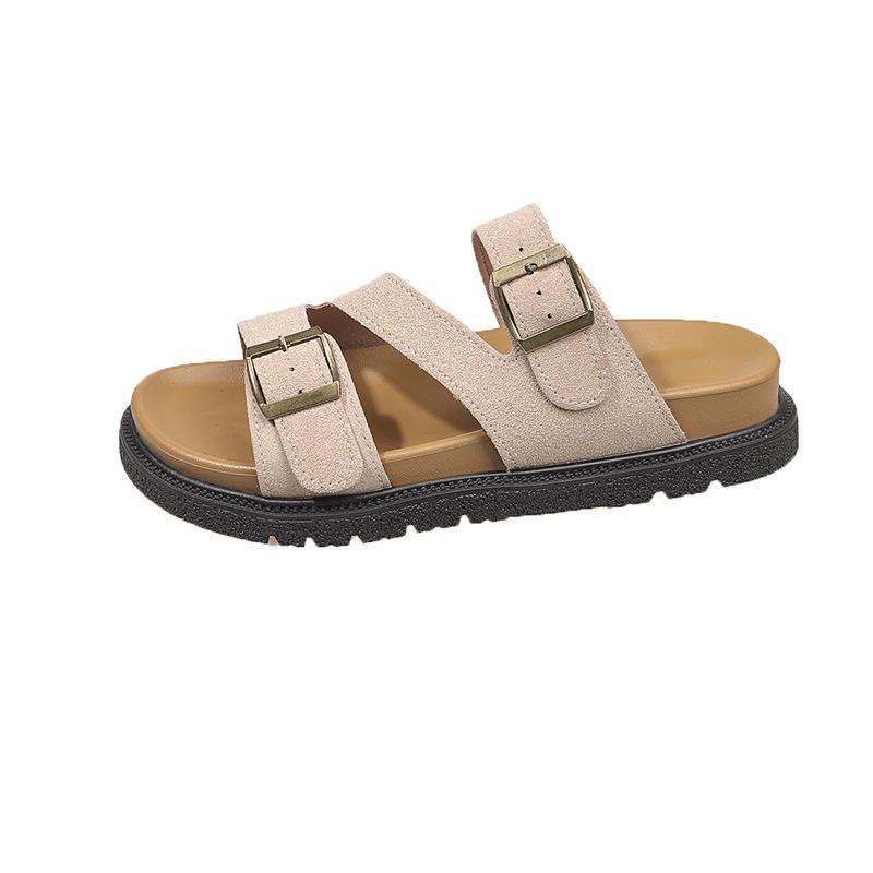 

Slippers women s summer outer wear 2025 new niche versatile belt buckle retro with skirt flat-bottomed beach cool slippers 42 хакі