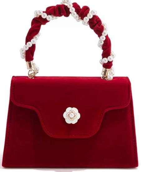 Red Bride's Wedding Bag, Women's New Style Bag, Women's High-end Sense, Chain Tea Flower Handbag, Crossbody Women's Bag