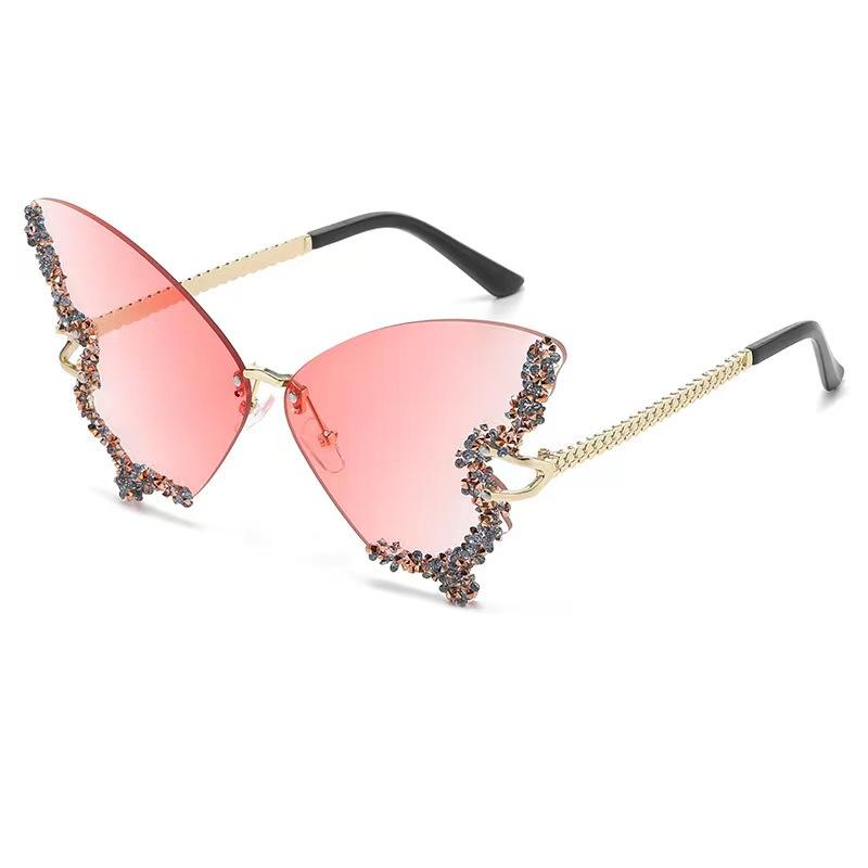 Luxury Diamond Butterfly Sunglasses Women Brand Y2k Vintage Rimless Oversized Sun Glasses Ladies Eyewear Gafas De Sol