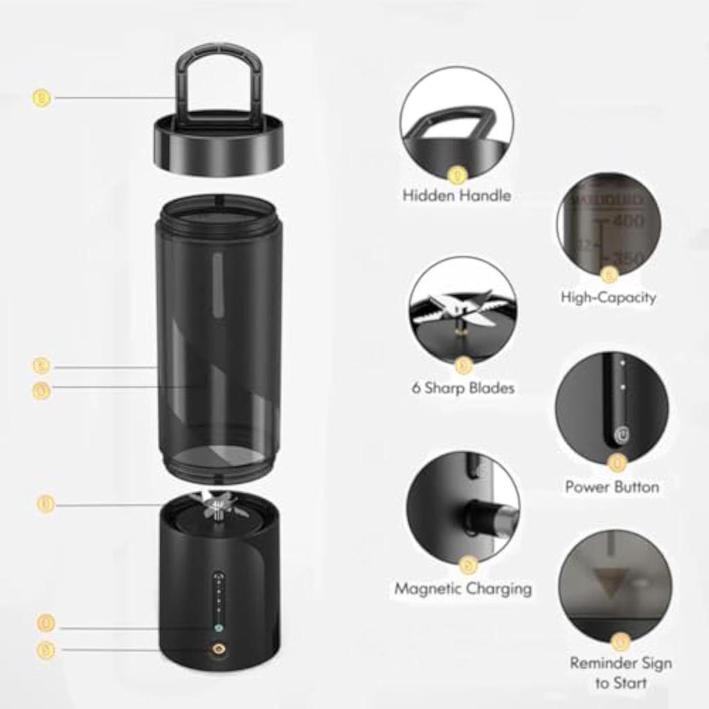 Portable Blender Personal Size Blender for Shakes and Smoothies with 6 Ultra Sharp Blades, 450ml Mini Blender USB Rechargable
