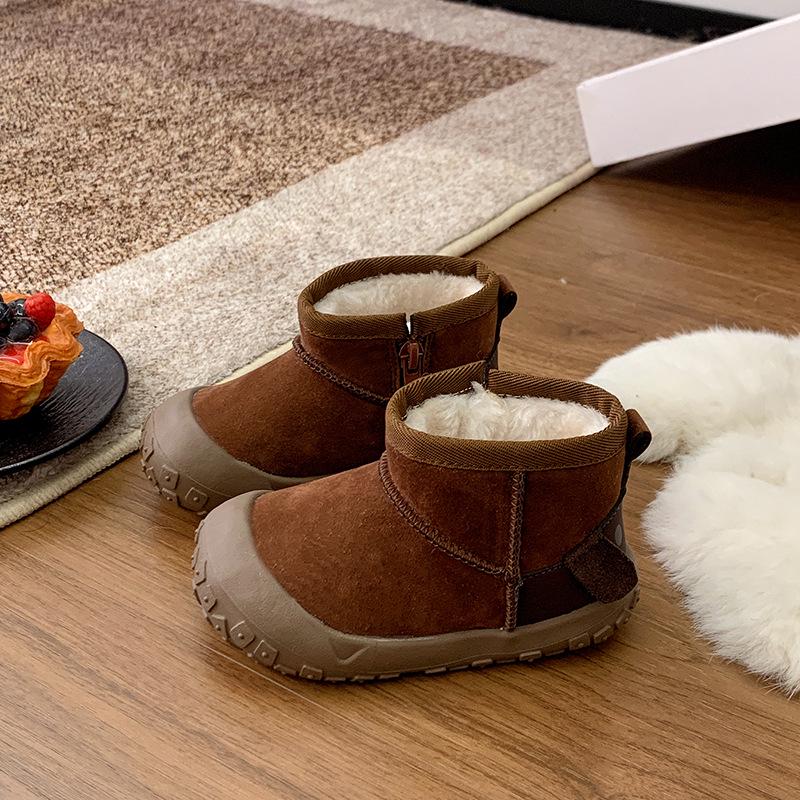 Korean-Style Unisex 2025 Winter Boots: Side Zipper, Plush Lined, Anti-Kick, Warm Cotton, Short Snow Boots for Kids