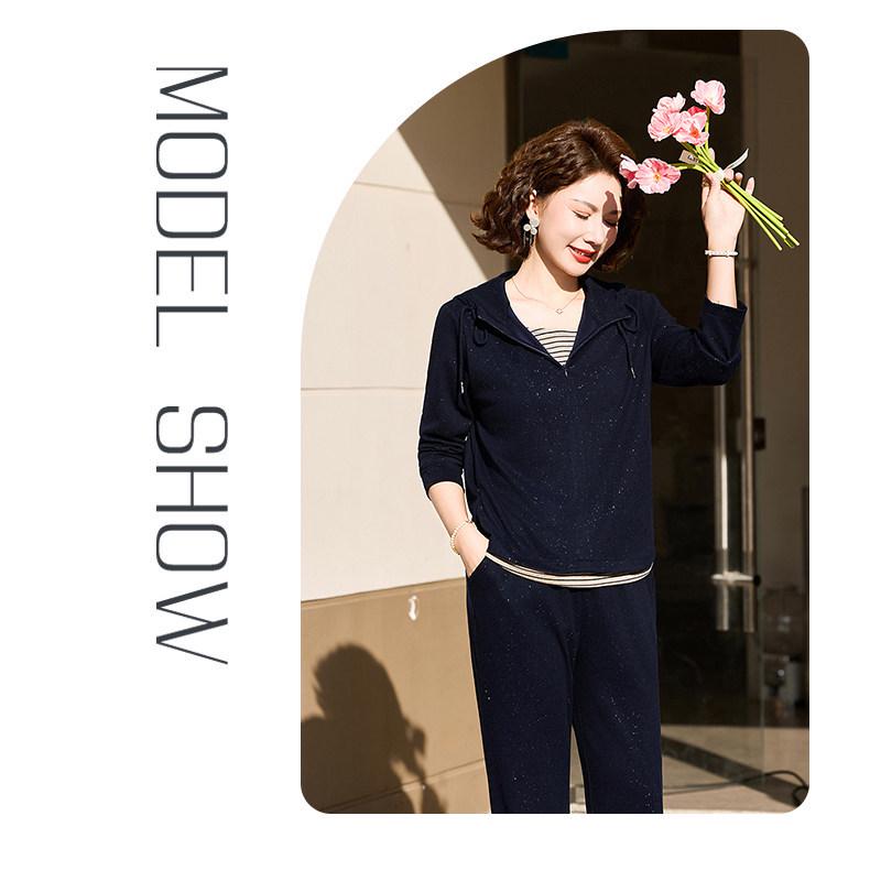 Elegant Spring Suit: Hoodie and Wide-Leg Trousers Set for Petite and Middle-Aged Women