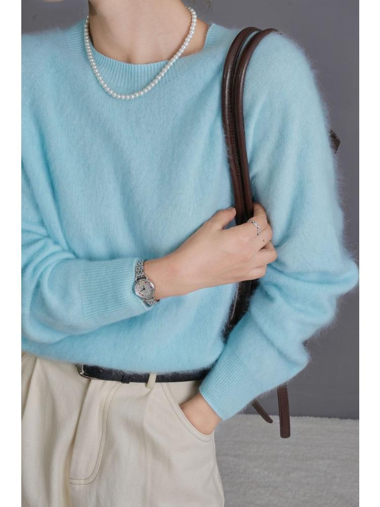 Fluffy Crew Neck Knit Sweater for Women