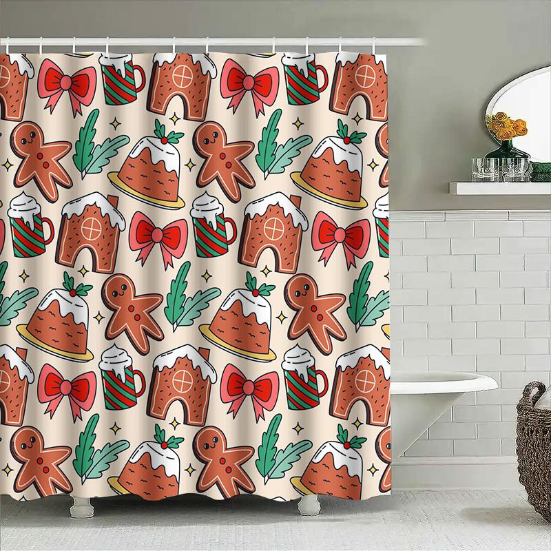 christmas shower curtain decor bathroom accessories christmas party supplies home decorations festive red green white pattern