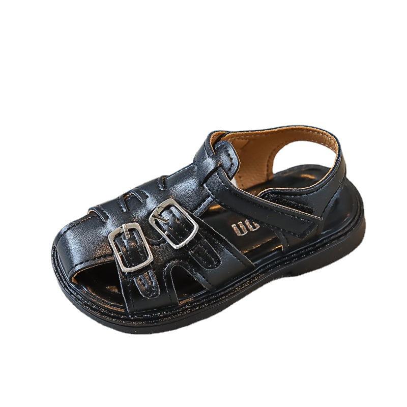Boys Covered Toes Children Cute Retro British Style Wild School Shoes Flat Non-slip Kids Fashion 2024 Summer Sandals Hook & Loop