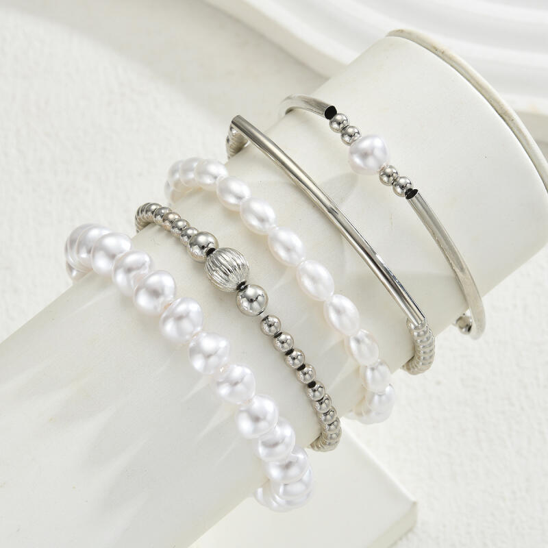 5Pcs/Set Exquisit Imitation Pearls Round CCB Bracelets for Women Ladies Bohemian Vacation Style Bracelets Sets Jewelry Gifts