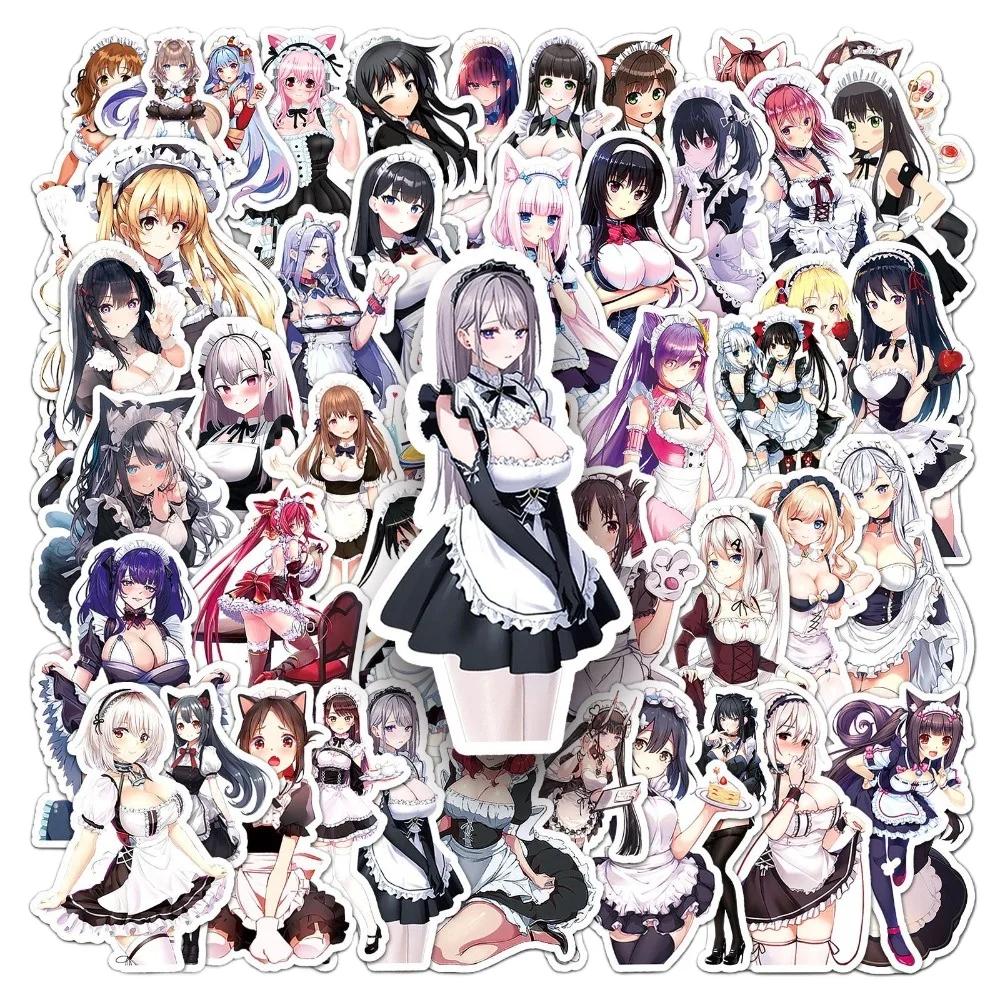 50pcs Waterproof Anime Cat Lady Kawaii Uniform Maid Stickers Japanese Cartoon Manga Drawing Doodle Decorations