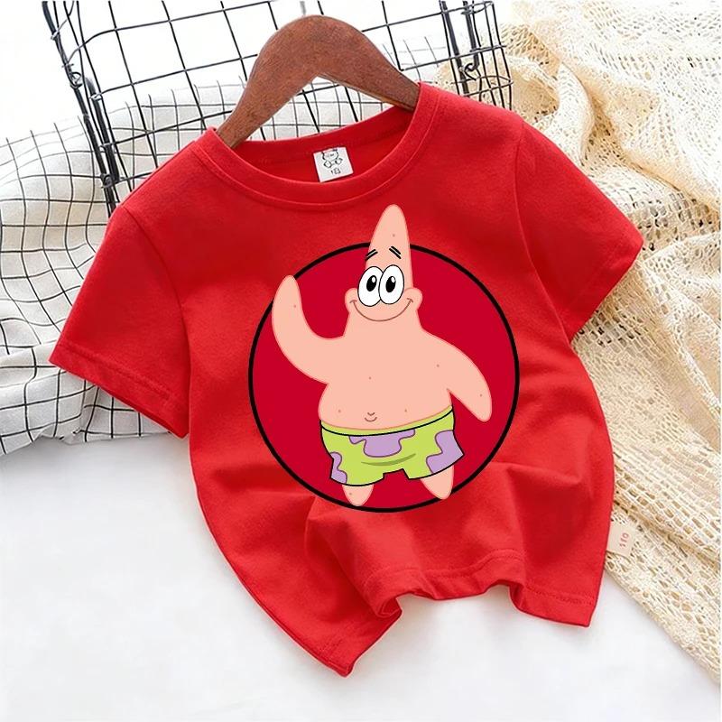 SpongeBob TShirt for Kids Cartoon Design Round Neck for Boys and Girls Cotton Casual Streetwear Short Sleeve Kids Tops