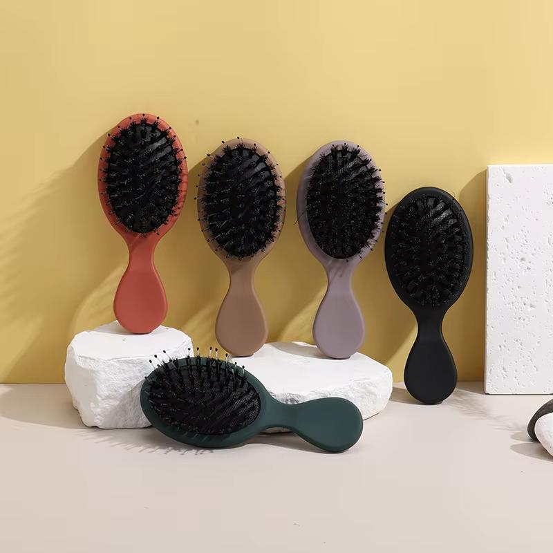 Natural Eco-friendly Sustainable Boar Bristle Hairbrush Scalp Brush with Plastic Handle for Home Use