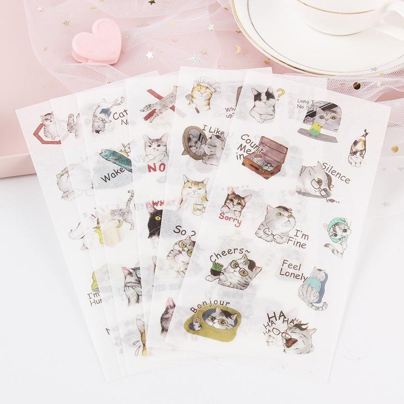 6sheets/set Cute Stickers Flower Cat Butterfly Washi Paper Stickers Pack Scrapbooking Supplies Japanese Kawaii Stationery