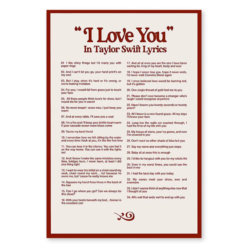I Love You In Taylor-Swifts Lyrics Way Posters Retro Singer Music Quotes Canvas Painting and Picture Bedroom Wall Art Home Decor