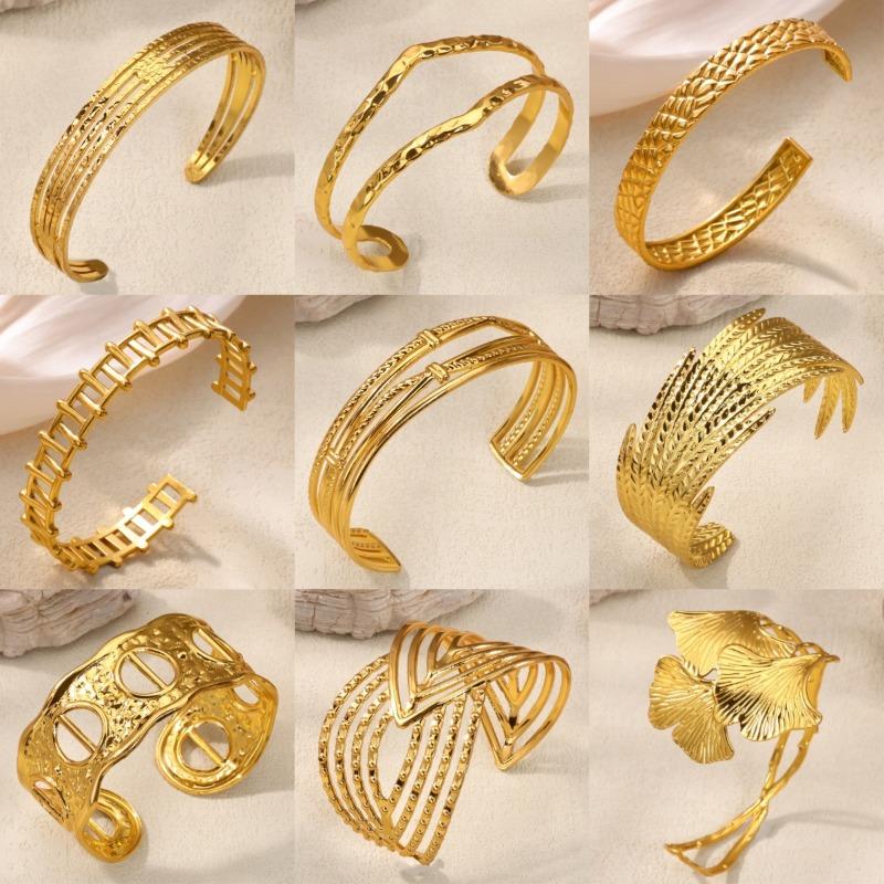 Bracelet jewelry stainless steel hollow line geometric bracelet women wide edge fashion personality exaggerated jewelry