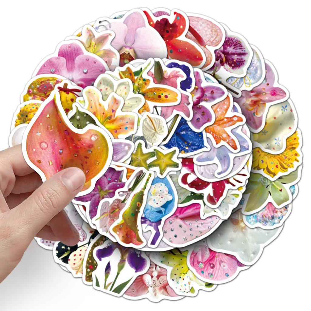 50-Piece Diamond Flower & Plant Graffiti Stickers: Waterproof Decorations for Journals, Water Bottles, Phones, and Computers.